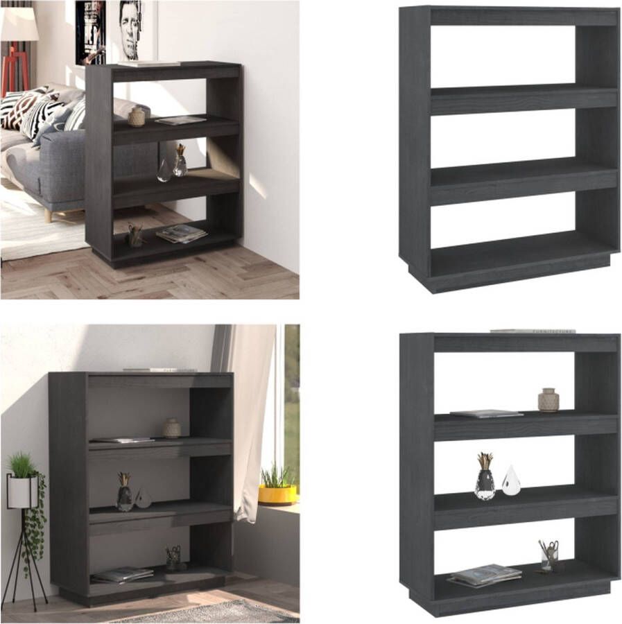VidaXL Boekenkast kamerscherm 80x35x103 cm massief grenenhout grijs Boekenkast Boekenkasten Houten Boekenkast Kamerscherm