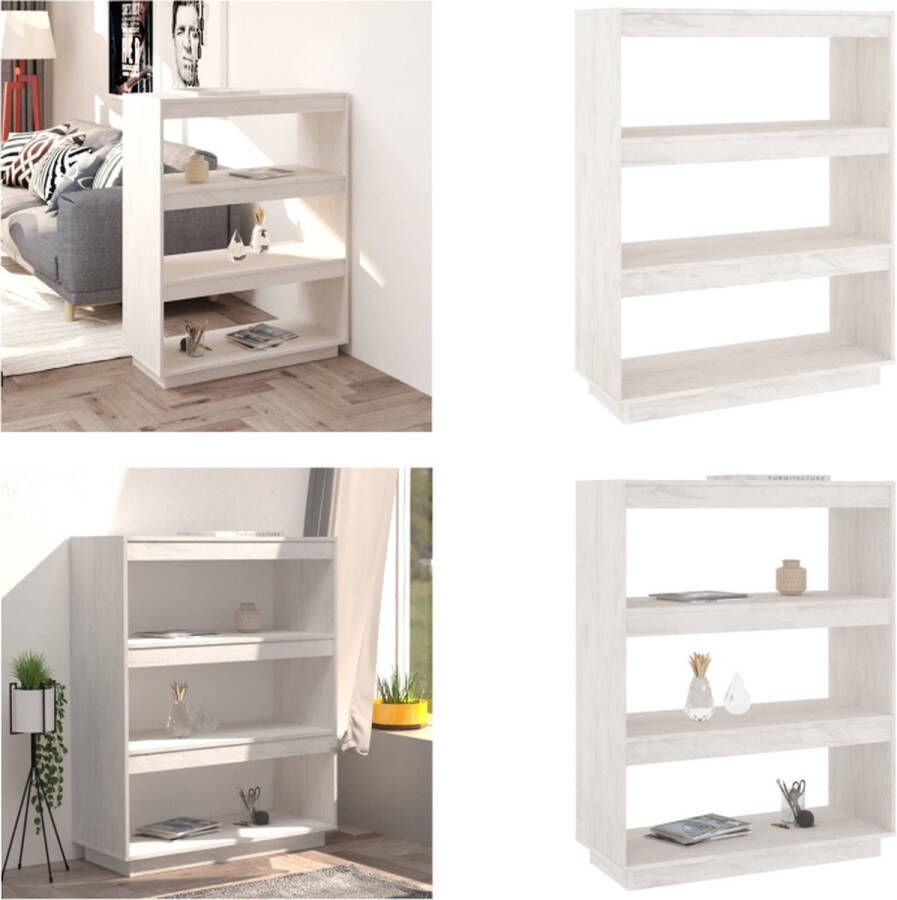VidaXL Boekenkast kamerscherm 80x35x103 cm massief grenenhout wit Boekenkast Boekenkasten Houten Boekenkast Kamerscherm
