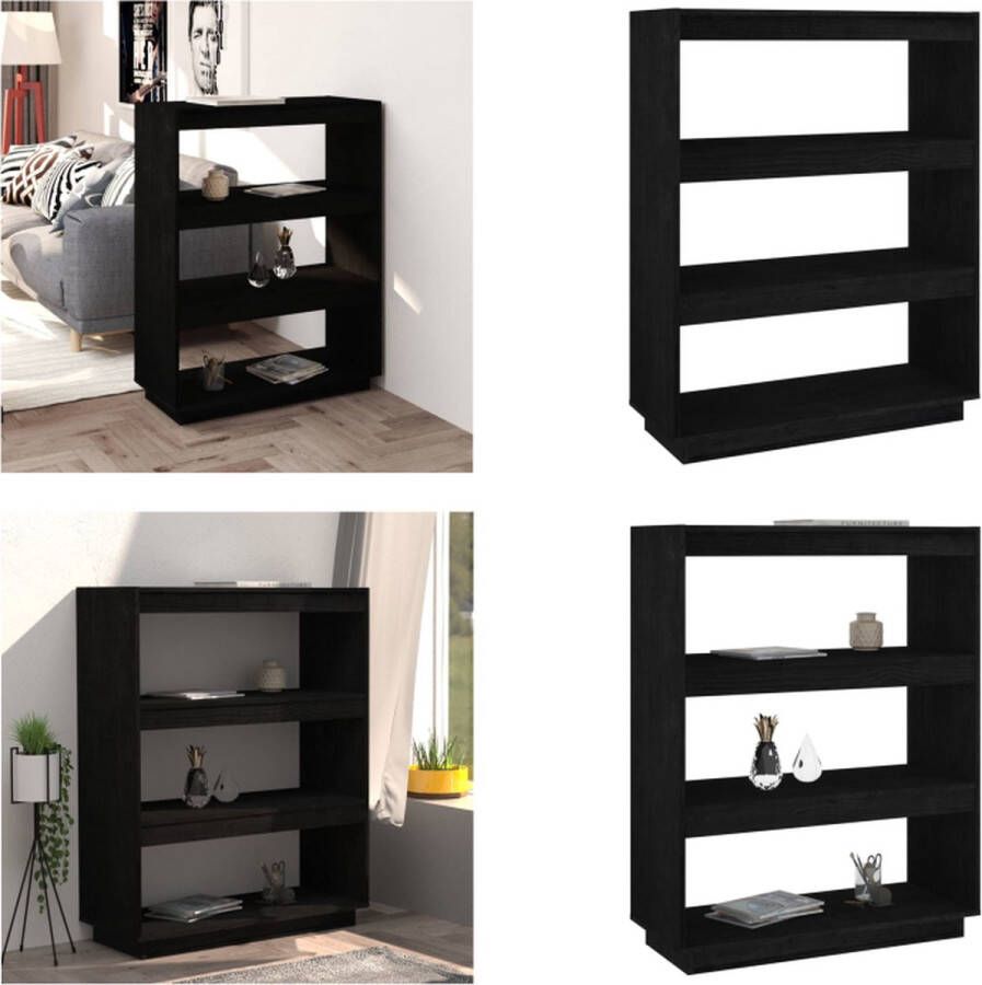 VidaXL Boekenkast kamerscherm 80x35x103 cm massief grenenhout zwart Boekenkast Boekenkasten Houten Boekenkast Kamerscherm