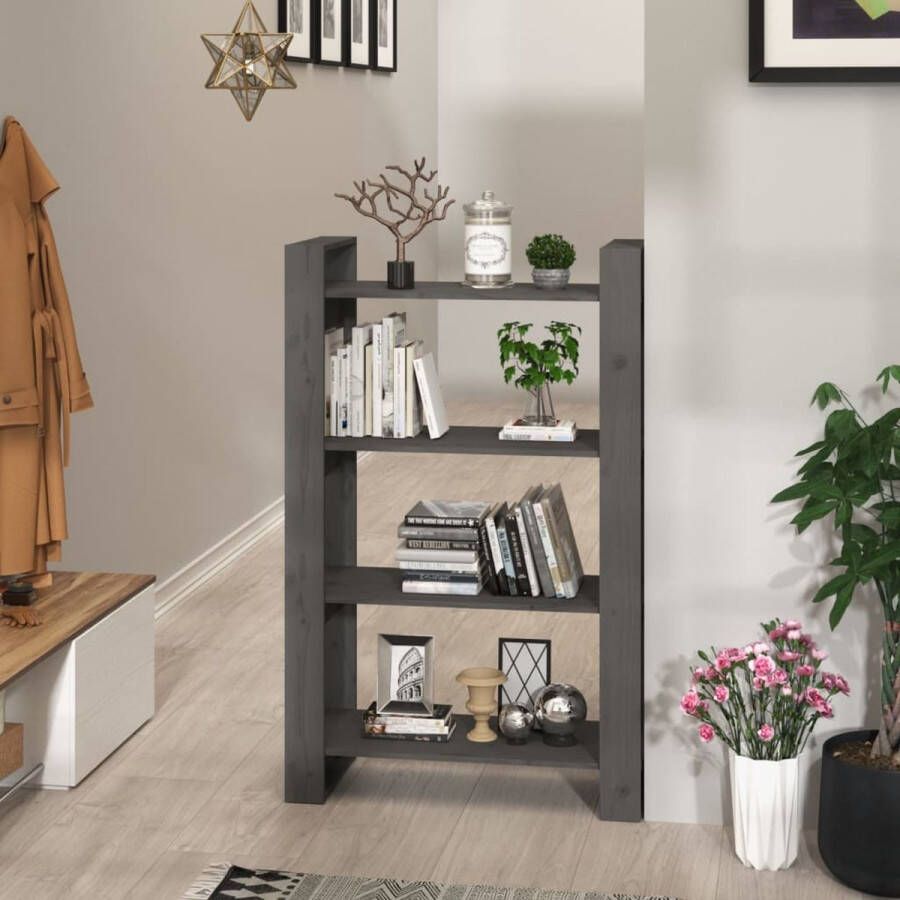 VidaXL -Boekenkast kamerscherm-80x35x125-cm-massief-grenenhout-grijs