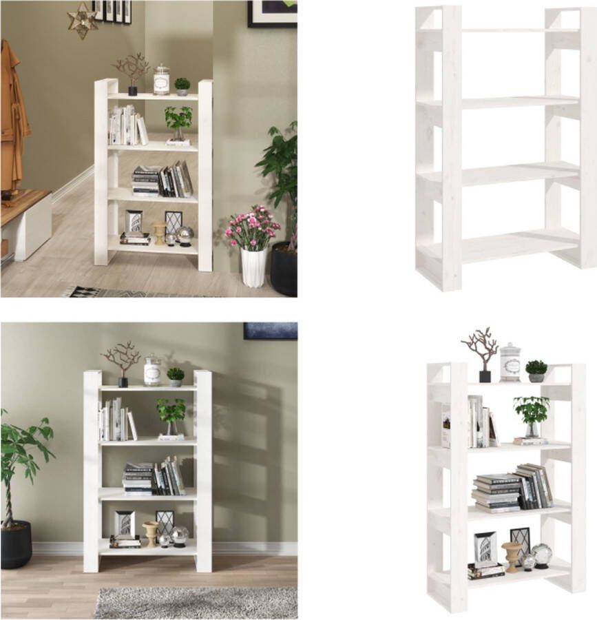 VidaXL Boekenkast kamerscherm 80x35x125 cm massief grenenhout wit Boekenkast Boekenkasten Opbergkast Boekenrek