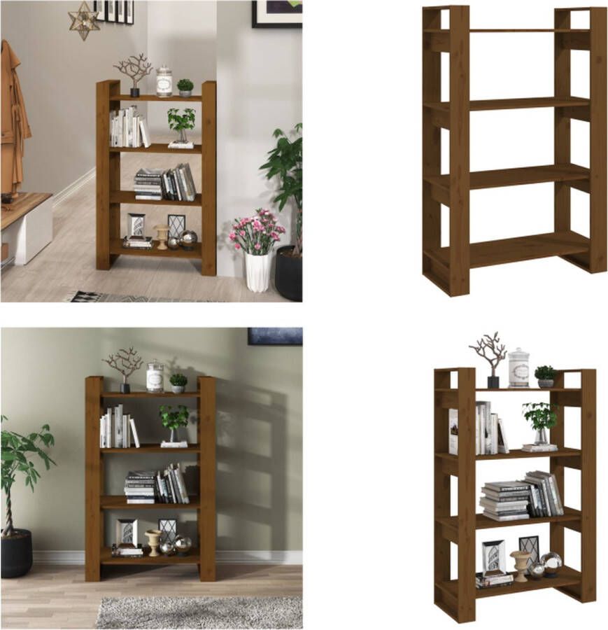 VidaXL Boekenkast kamerscherm 80x35x125 cm massief hout honingbruin Boekenkast Boekenkasten Opbergkast Boekenrek