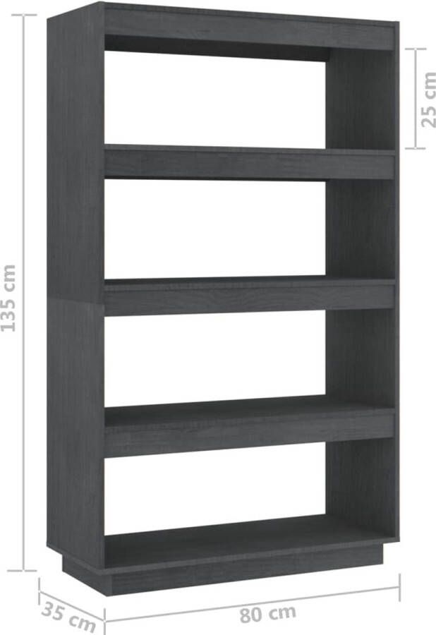 VidaXL -Boekenkast kamerscherm-80x35x135-cm-massief-grenenhout-grijs - Foto 3