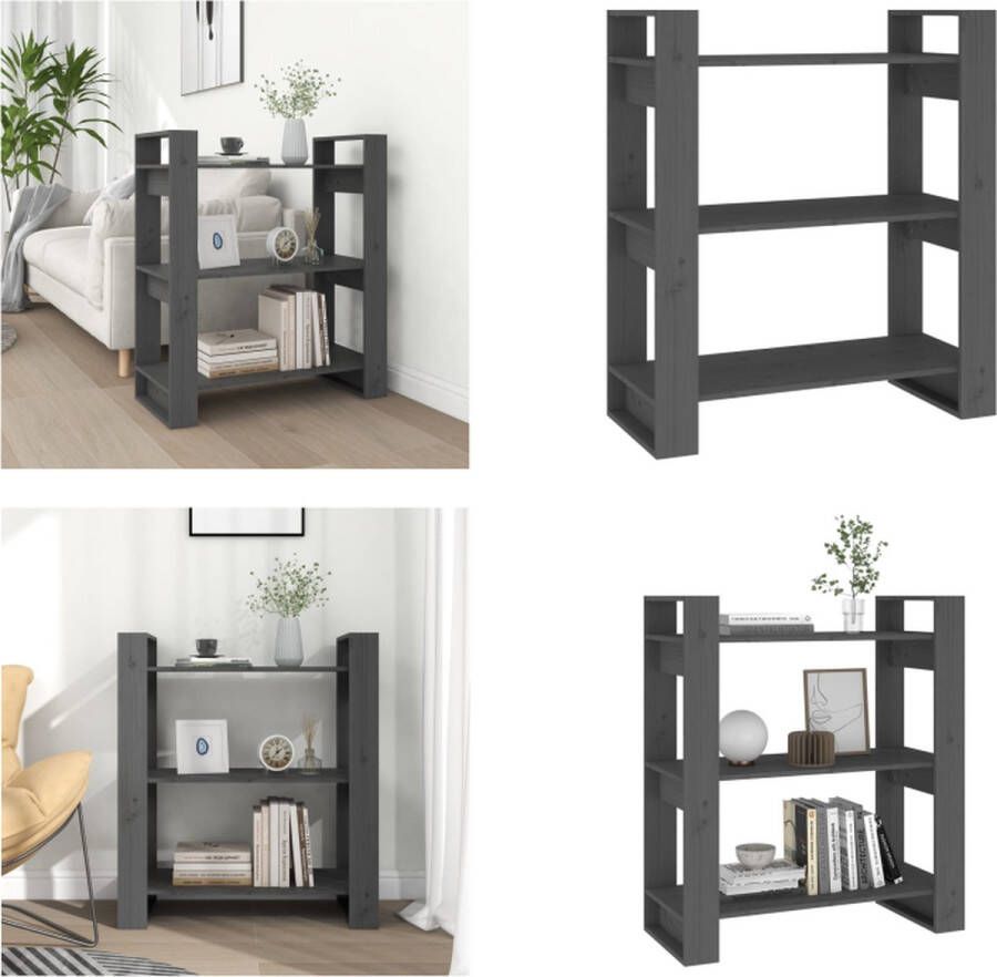 VidaXL Boekenkast kamerscherm 80x35x91 cm massief grenenhout grijs Boekenkast Boekenkasten Opbergkast Boekenrek