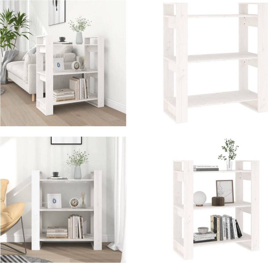 VidaXL Boekenkast kamerscherm 80x35x91 cm massief grenenhout wit Boekenkast Boekenkasten Opbergkast Boekenrek