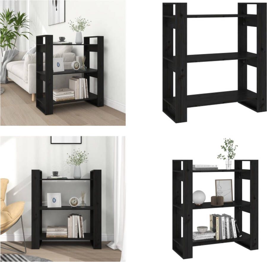 VidaXL Boekenkast kamerscherm 80x35x91 cm massief grenenhout zwart Boekenkast Boekenkasten Opbergkast Boekenrek