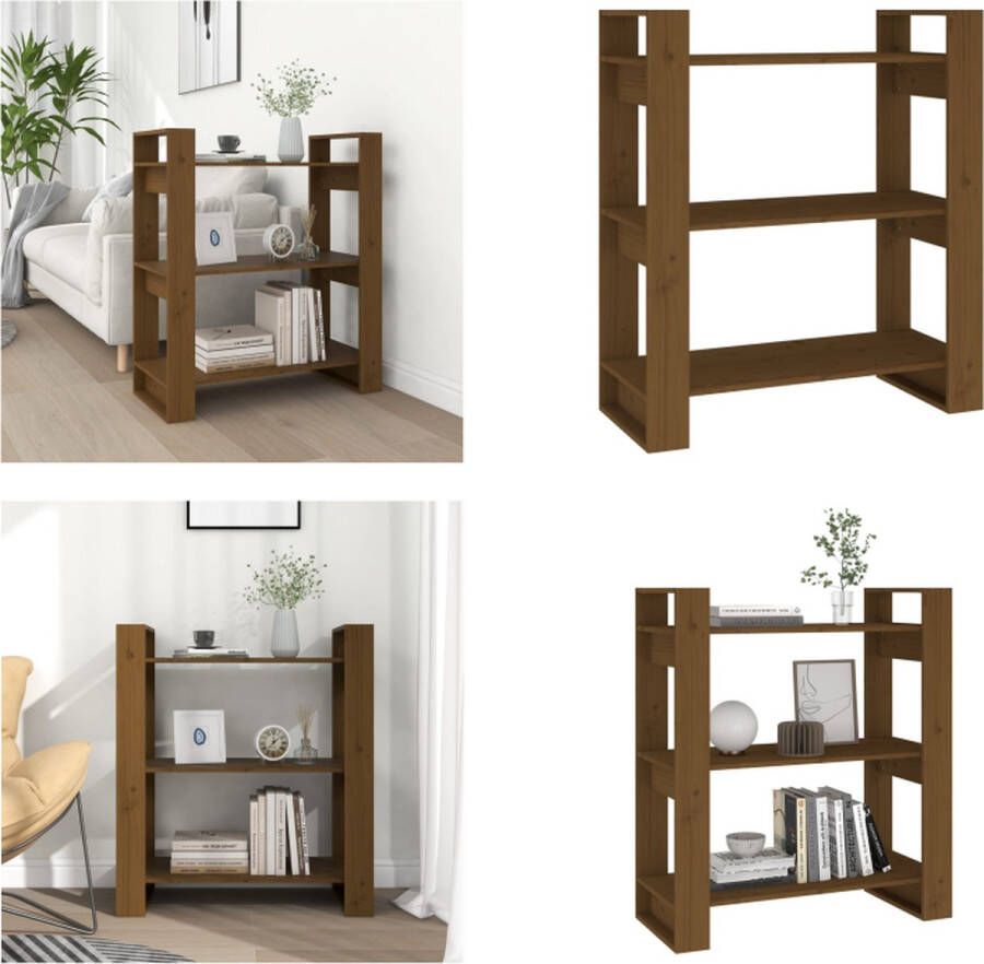 VidaXL Boekenkast kamerscherm 80x35x91 cm massief hout honingbruin Boekenkast Boekenkasten Opbergkast Boekenrek