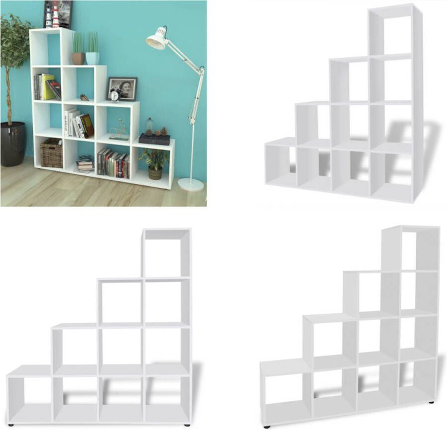 VidaXL Boekenkast presentatiemeubel trapvormig 142 cm wit Boekenkast Boekenkasten Boekenplank Boekenplanken