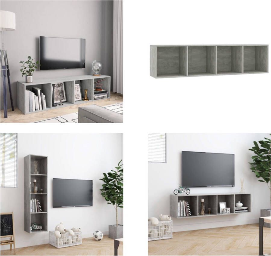 VidaXL Boekenkast tv-meubel 143x30x36 cm betongrijs Boekenkast Boekenkasten Boekenschap Boekenschappen