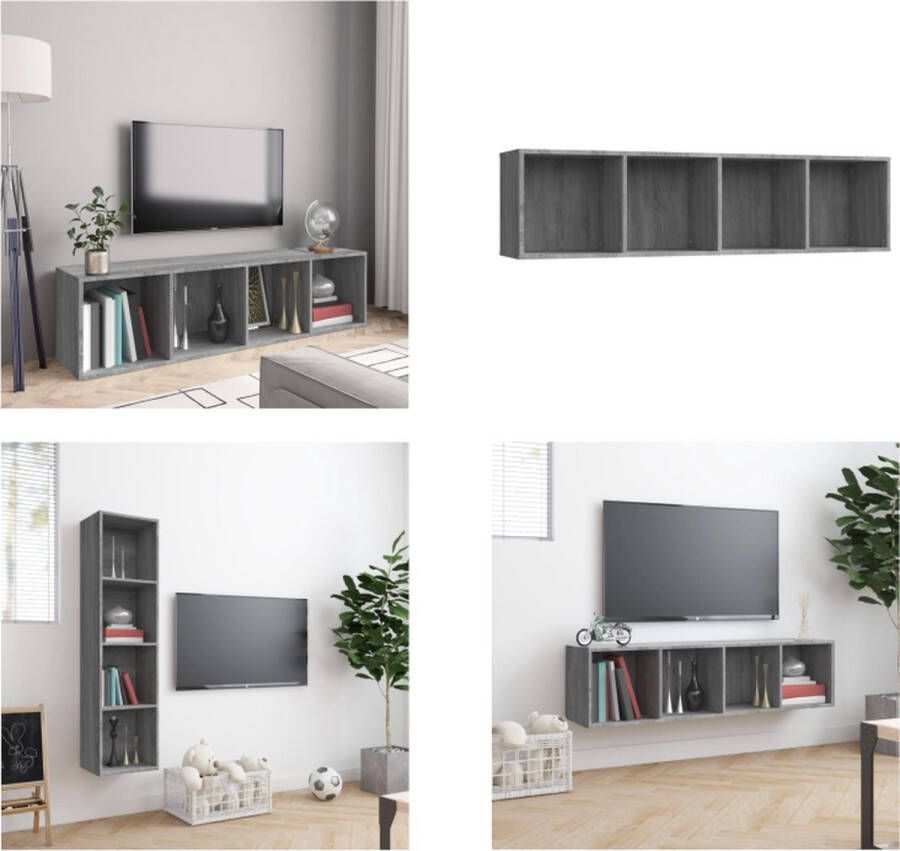 VidaXL Boekenkast tv-meubel 143x30x36 cm bewerkt hout grijs sonoma Boekenkast Boekenkasten Boekenschap Boekenstandaard