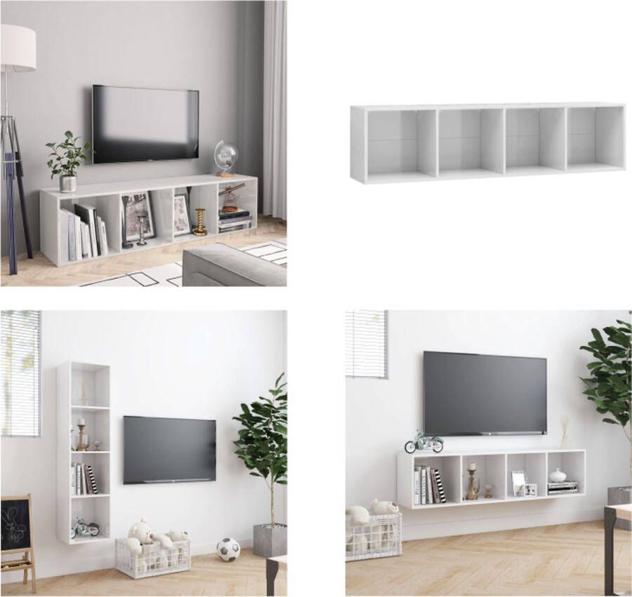 VidaXL Boekenkast tv-meubel 143x30x36 cm hoogglans wit Boekenkast Boekenkasten Boekenschap Boekenschappen
