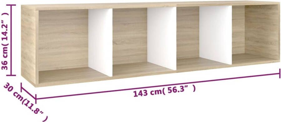VidaXL -Boekenkast tv-meubel-36x30x143cm-bewerkt-hout-wit-en-eikenkleur - Foto 2