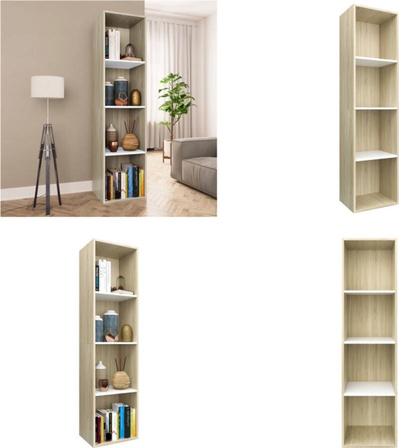 VidaXL Boekenkast tv-meubel 36x30x143cm bewerkt hout wit en eikenkleur Boekenkast Boekenkasten Boekenschap Boekenschappen