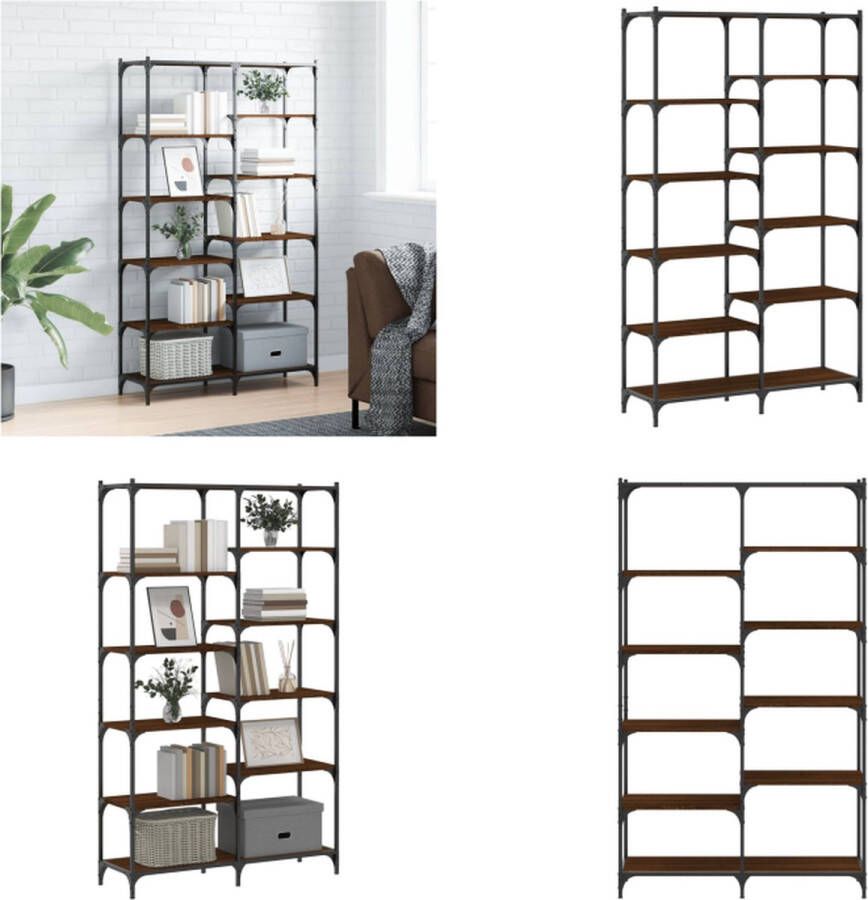 VidaXL Boekenrek 100x32x170 cm bewerkt hout en ijzer bruineikenkleurig Boekenrek Boekenrekken Boekenkast Opbergrek