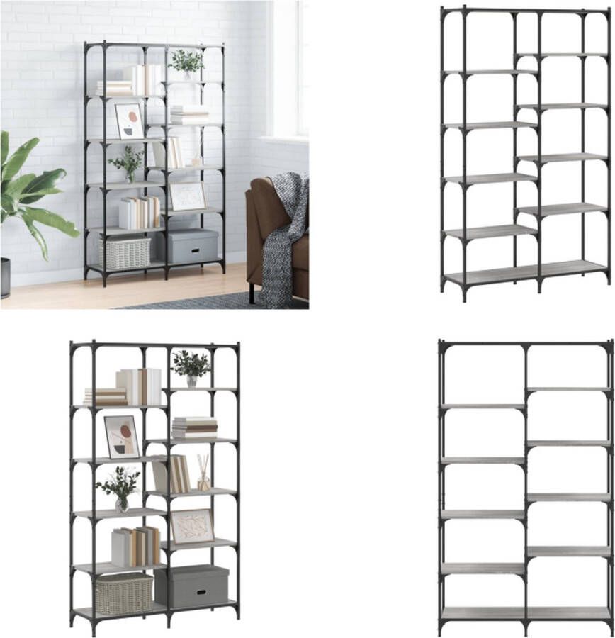 VidaXL -Boekenrek-100x32x170-cm-bewerkt-hout-en-ijzer-grijs-sonoma