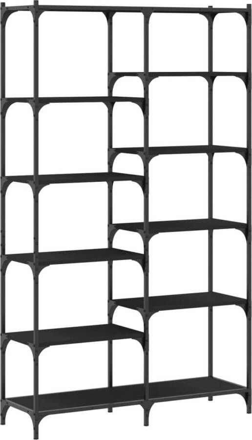 VidaXL Boekenrek Zwart Hout en IJzer 100x32x170 cm Boekenrek Industrieel Design Houten Boekenplank Bibliotheek Kast Opbergruimte Vintage Boekenkast