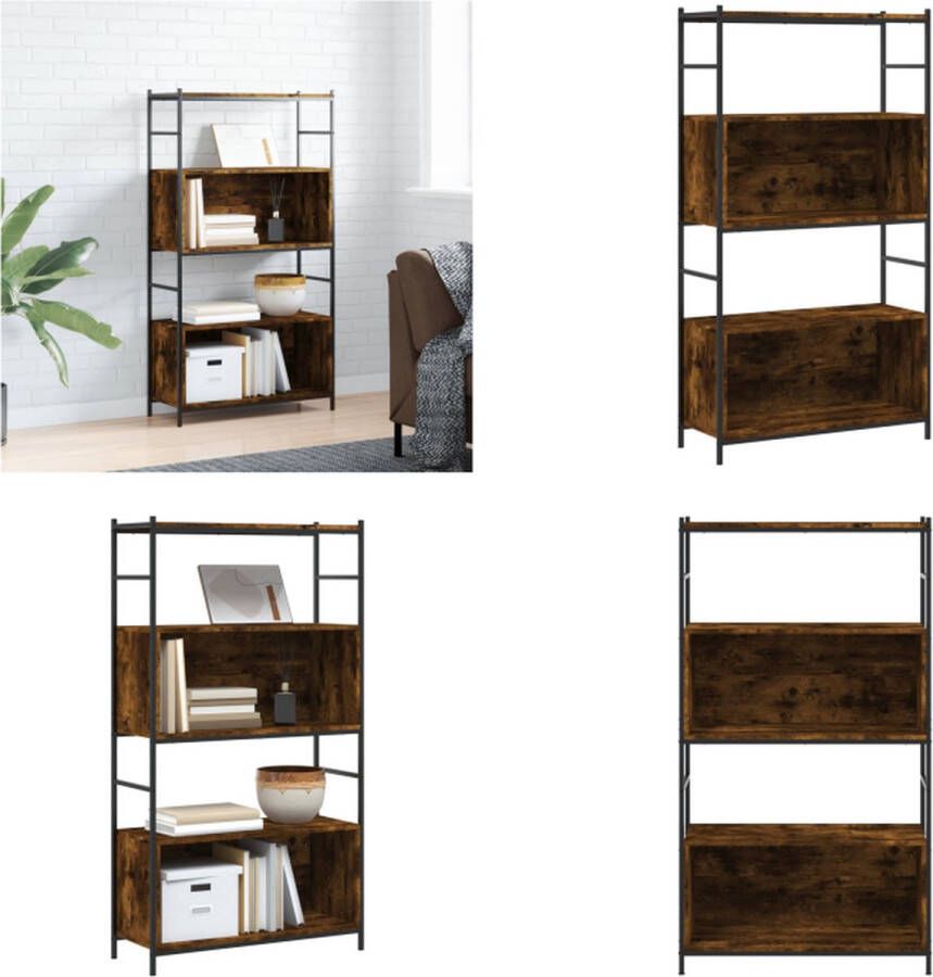 VidaXL Boekenrek 80x30x145 5 cm bewerkt hout en ijzer gerookt eiken Boekenrek Boekenrekken Boekenkast Opbergrek