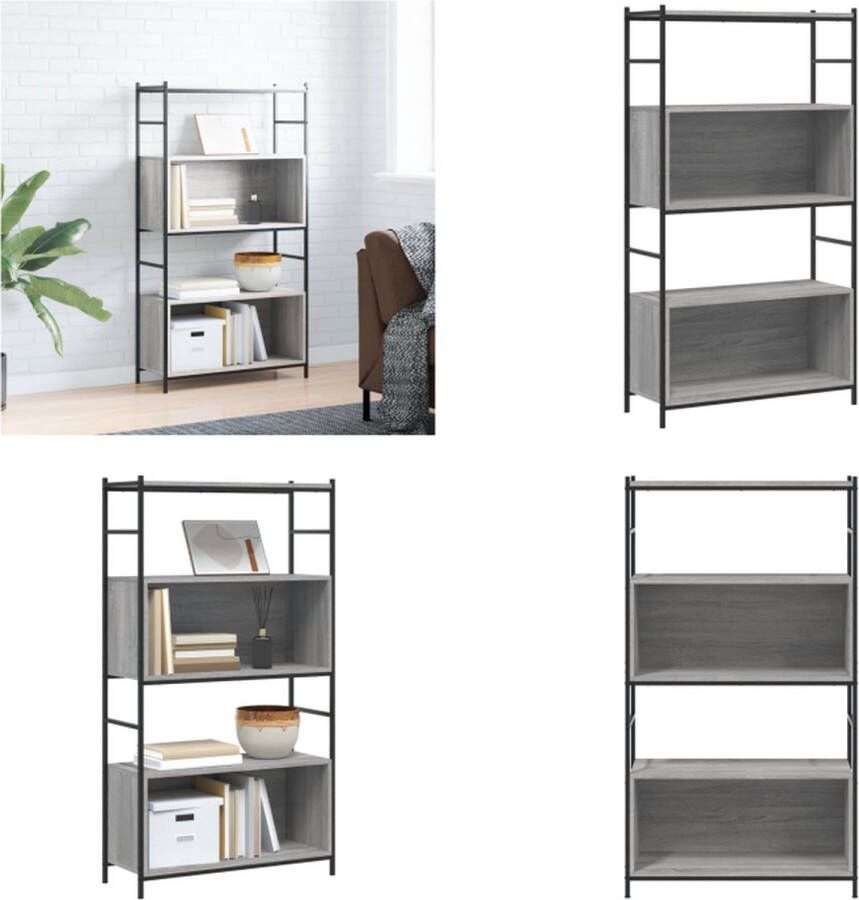 VidaXL Boekenrek 80x30x145 5 cm bewerkt hout en ijzer grijs sonoma Boekenrek Boekenrekken Boekenkast Opbergrek