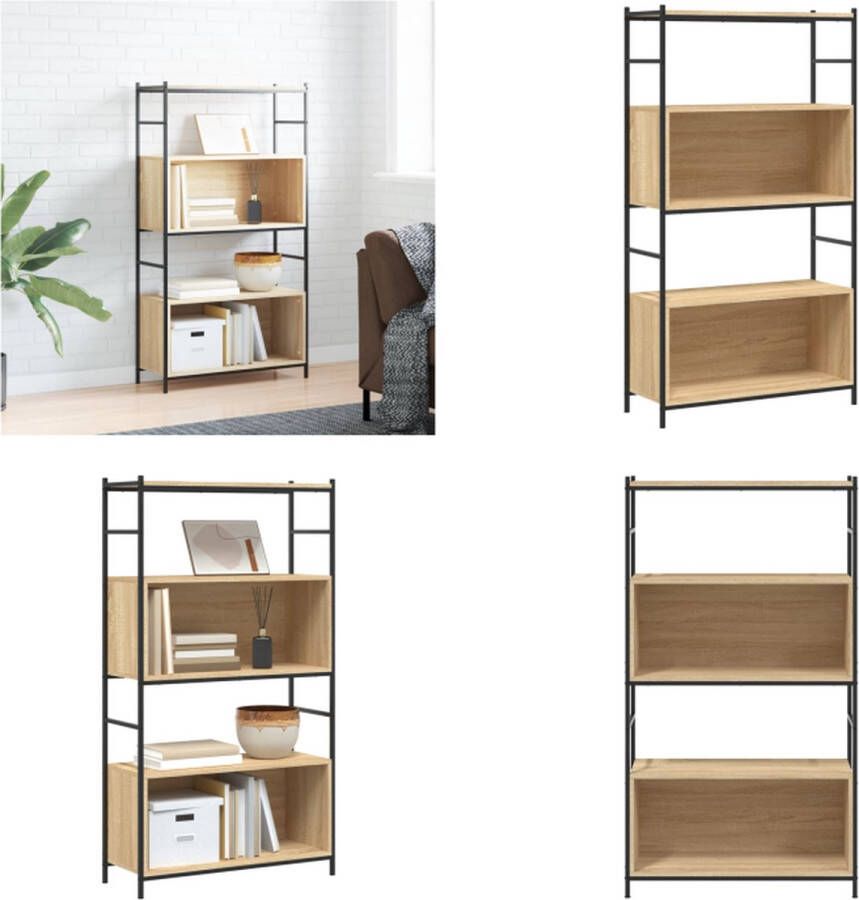 VidaXL Boekenrek 80x30x145-5 cm bewerkt hout en ijzer sonoma eiken Boekenrek Boekenrekken Boekenkast Opbergrek