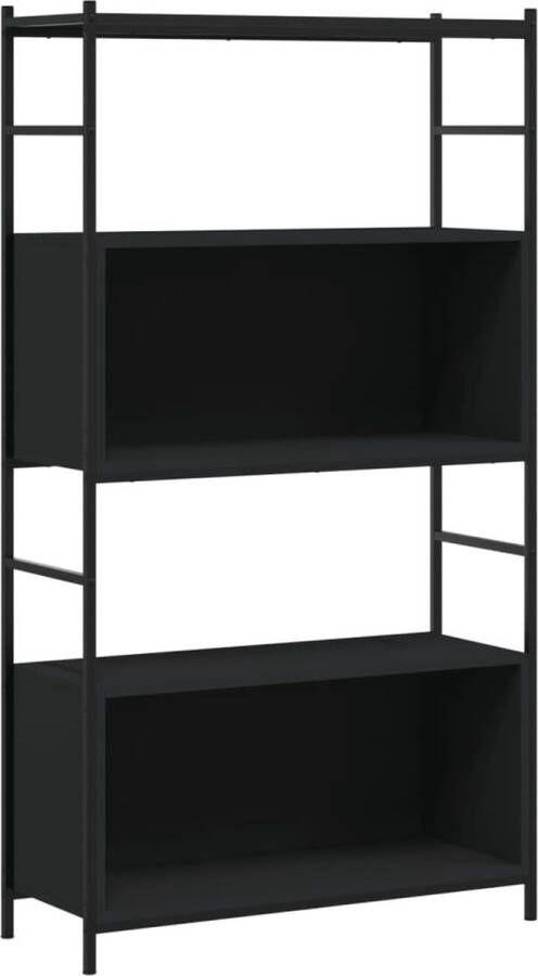 VidaXL Boekenrek 80x30x145 5 cm Hout en IJzer Zwart Boekenrek Industrieel Boekenrek Houten Boekenrek Zwart Boekenrek Opbergruimte Bibliotheek Kast