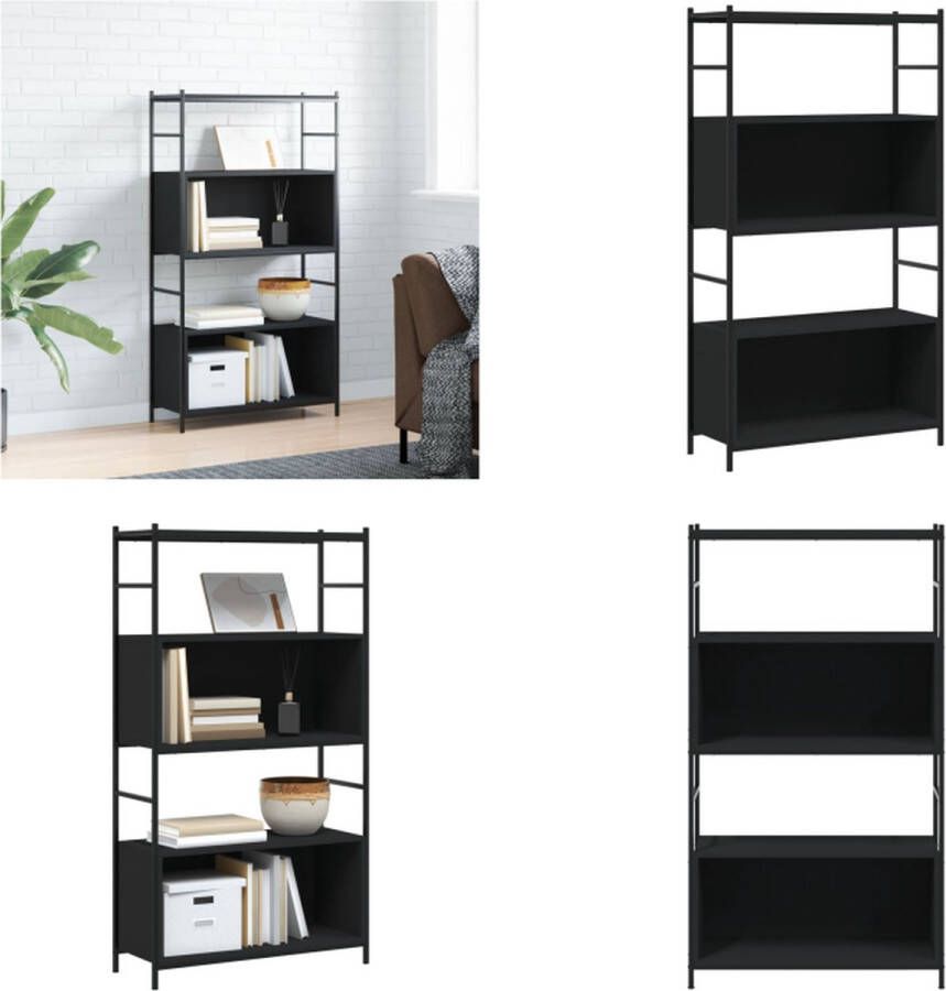 VidaXL Boekenrek 80x30x145 5 cm bewerkt hout en ijzer zwart Boekenrek Boekenrekken Boekenkast Opbergrek