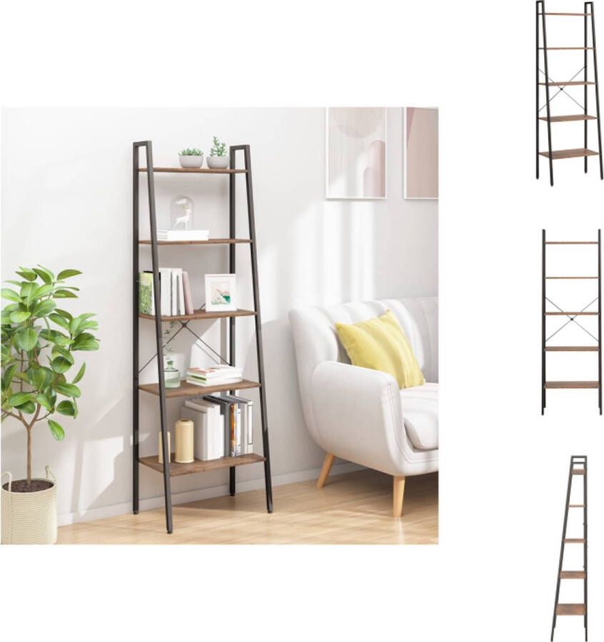 VidaXL Boekenrek Praktisch 5-schapsrek Sterke stalen constructie Brede toepassing Donkerbruin Zwart 56x35x174 cm Kast