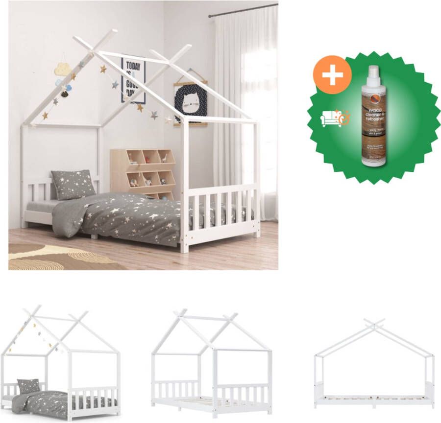 VidaXL Houten bedframe Boomhut-stijl 90 x 200 cm Wit Massief grenenhout Bed Inclusief Houtreiniger en verfrisser