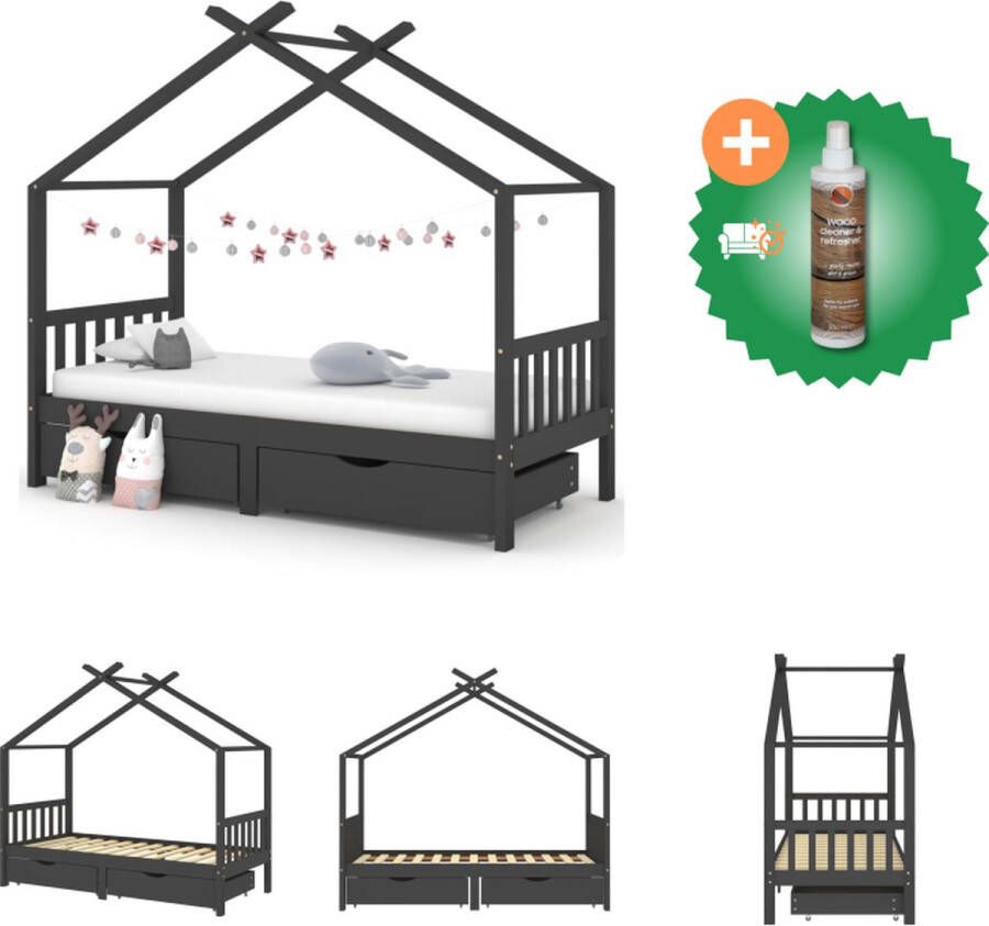 VidaXL Boomhut Kinderbedframe met Lades Grenenhout 206 x 97 x 190 cm Donkergrijs Bed Inclusief Houtreiniger en verfrisser