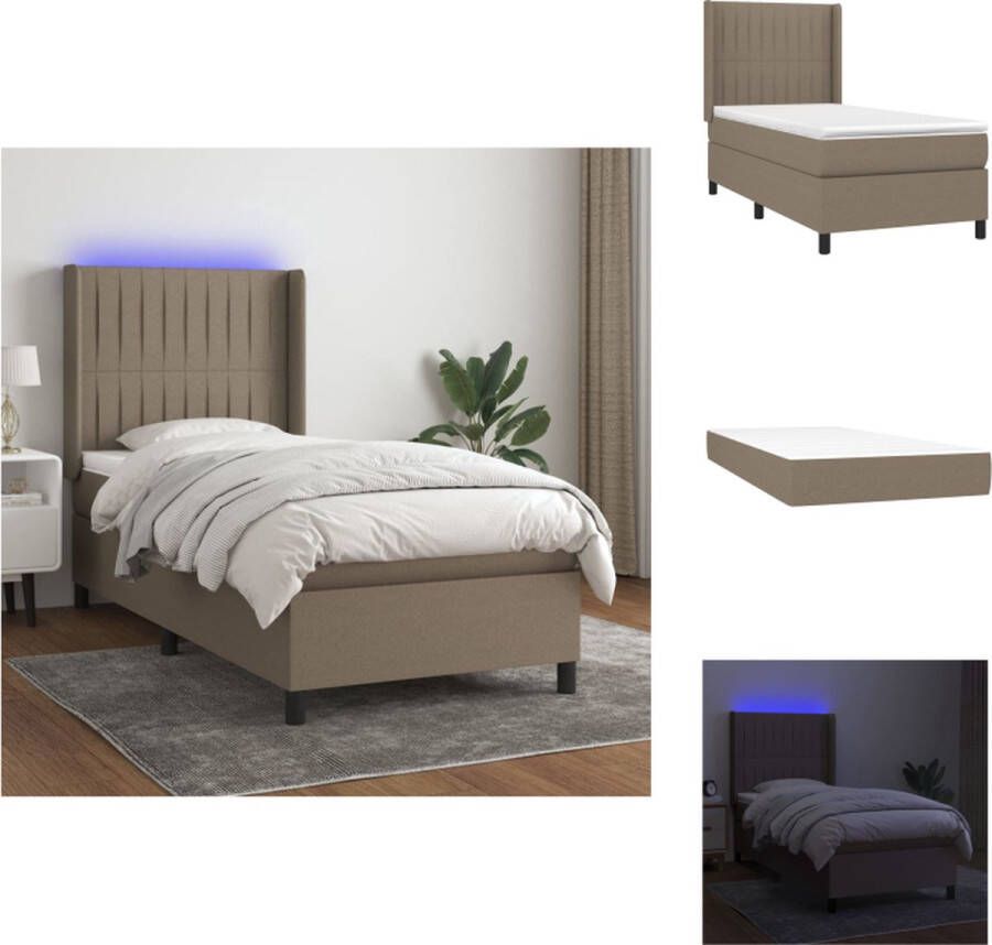 VidaXL Boxspring LED 203 x 100 cm Duurzaam materiaal verstelbaar hoofdbord comfortabele ondersteuning kleurrijke LED-verlichting pocketvering matras huidvriendelijk topmatras taupe Bed - Foto 6