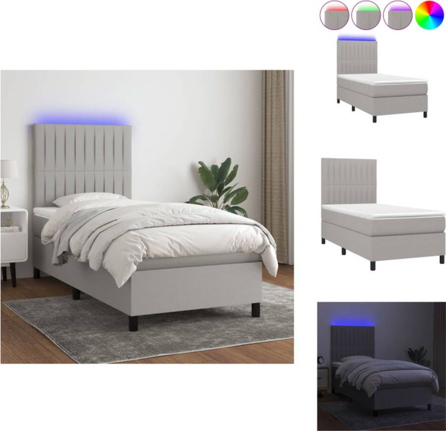VidaXL Boxspring 90 x 200 Lichtgrijs Inclusief Matras en LED Bed