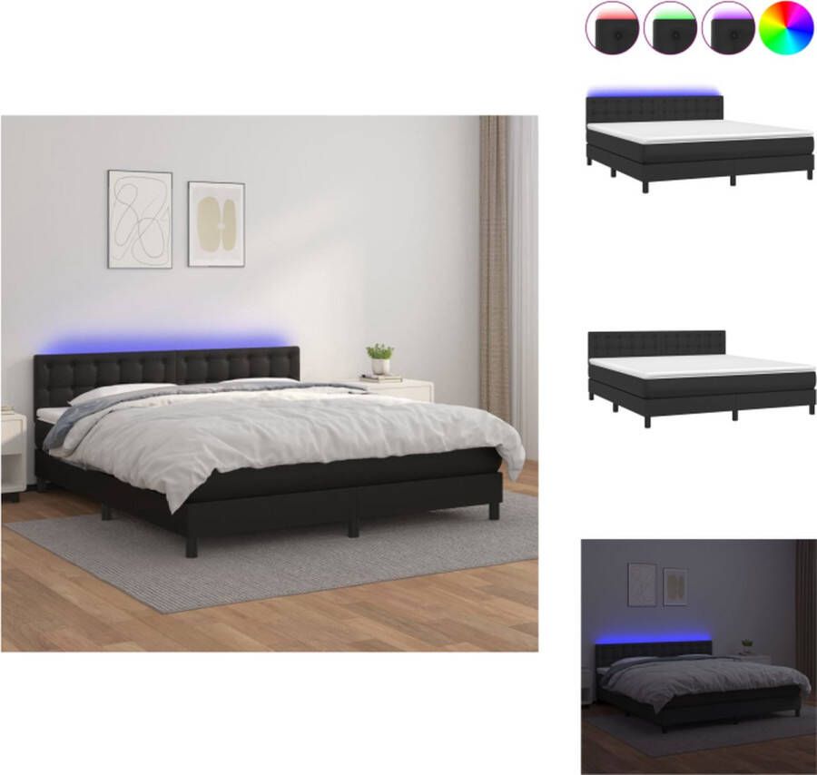 VidaXL Boxspring Bed 160 x 200 cm Kunstleer Verstelbaar hoofdbord LED-verlichting Pocketvering matras Huidvriendelijk topmatras Bed