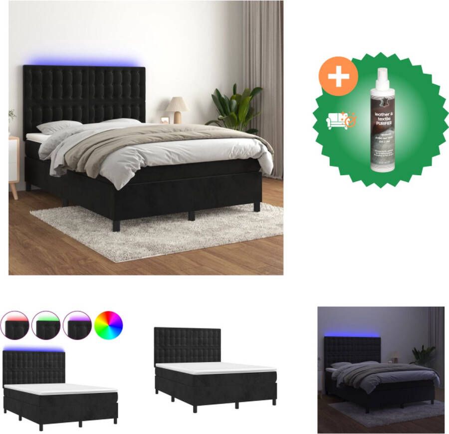 VidaXL Boxspring Bed 193 x 144 cm Zwart Fluweel + Pocketvering Matras + LED Bed Inclusief Reiniger