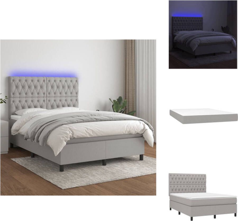 VidaXL Boxspring Bed 193 x 144 x 118 128 cm Lichtgrijs Met LED Pocketvering Matras Bed