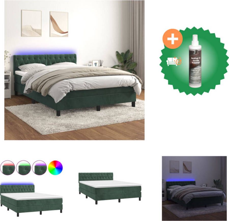 VidaXL Boxspring Bed 193 x 144 x 78 88 cm Donkergroen Fluweel Hoogte verstelbaar hoofdbord LED verlichting Pocketvering matras Huidvriendelijk topmatras Inclusief montagehandleiding USB-aansluiting Bed Inclusief Reiniger