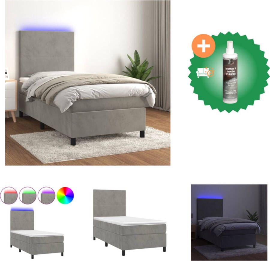 vidaXL Boxspring Bed 193 x 90 cm Fluweel LED Bed Inclusief Reiniger