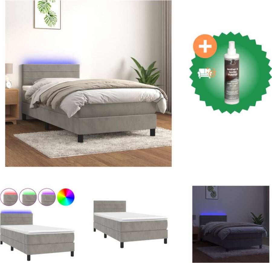 VidaXL Boxspring bed 203 x 100 cm LED-matras fluweel Bed Inclusief Reiniger