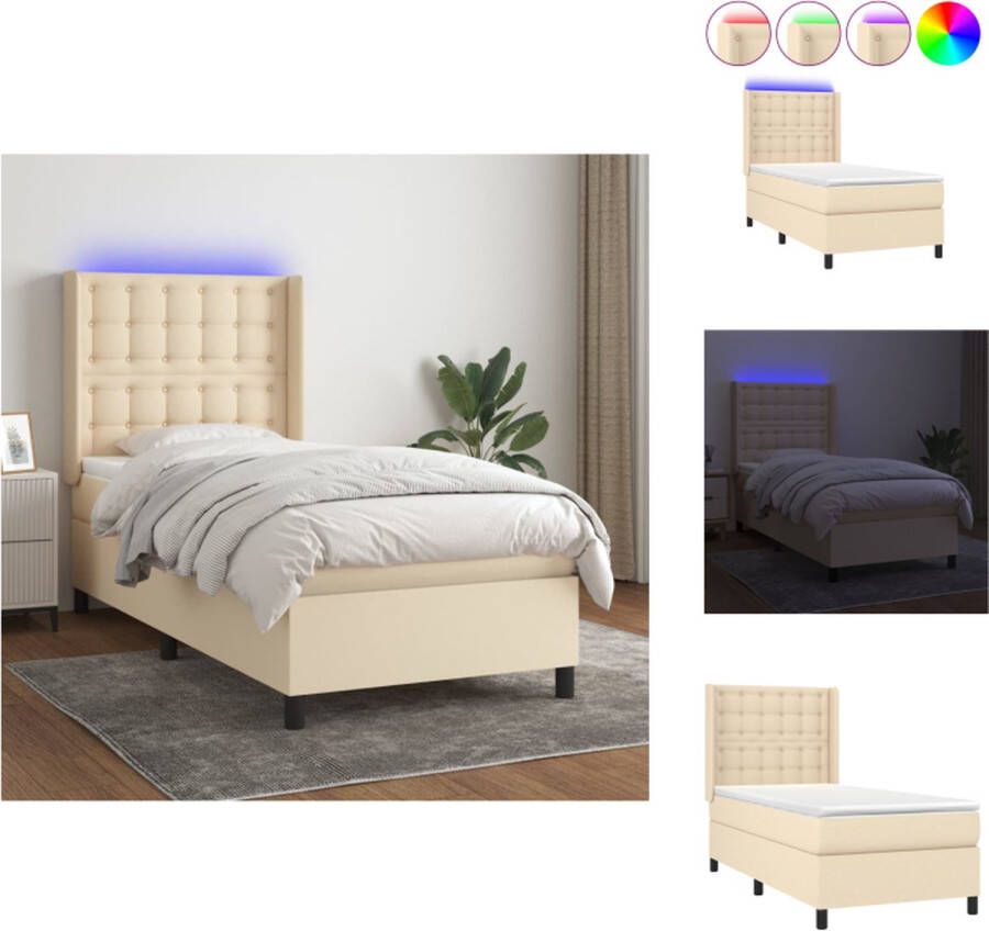 VidaXL Boxspring Bed 203 x 103 x 118 128 cm Crème Pocketvering matras Huidvriendelijk topmatras Kleurrijke LED-verlichting Bed - Foto 1