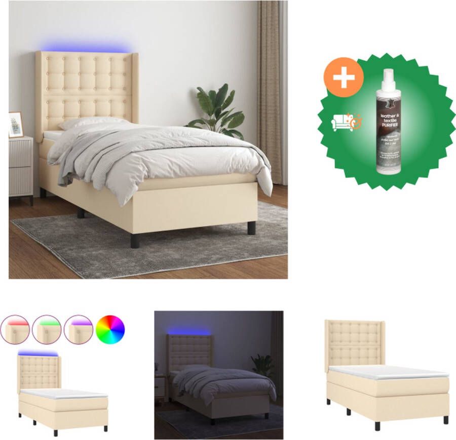 vidaXL Boxspring Bed 203 x 103 x 118 128 cm Crème Pocketvering matras Huidvriendelijk topmatras Kleurrijke LED-verlichting Bed Inclusief Reiniger