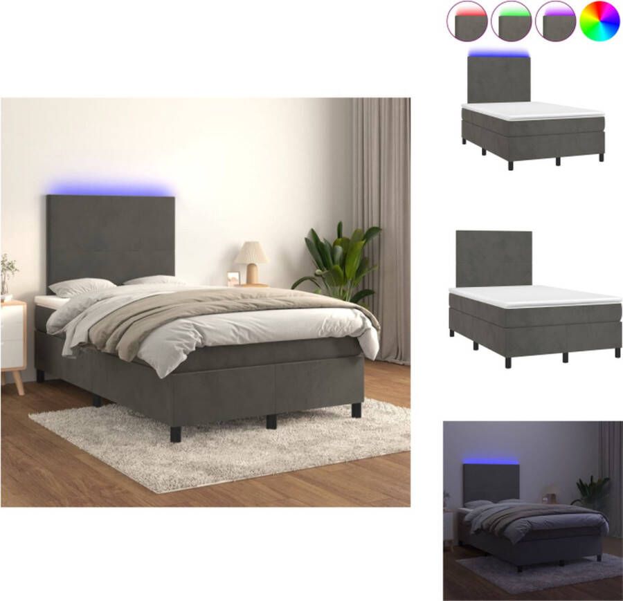 VidaXL Boxspring donkergrijs fluweel 203 x 120 x 78 88 cm verstelbaar hoofdbord kleurrijke LED-verlichting pocketvering matras huidvriendelijk topmatras inclusief montagehandleiding USB-aansluiting Bed - Foto 2