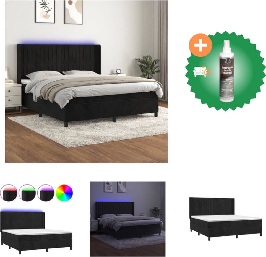 VidaXL Boxspring Bed 203 x 163 x 118 128 cm Zwart fluweel pocketvering matras huidvriendelijk topmatras kleurrijke LED Bed Inclusief Reiniger