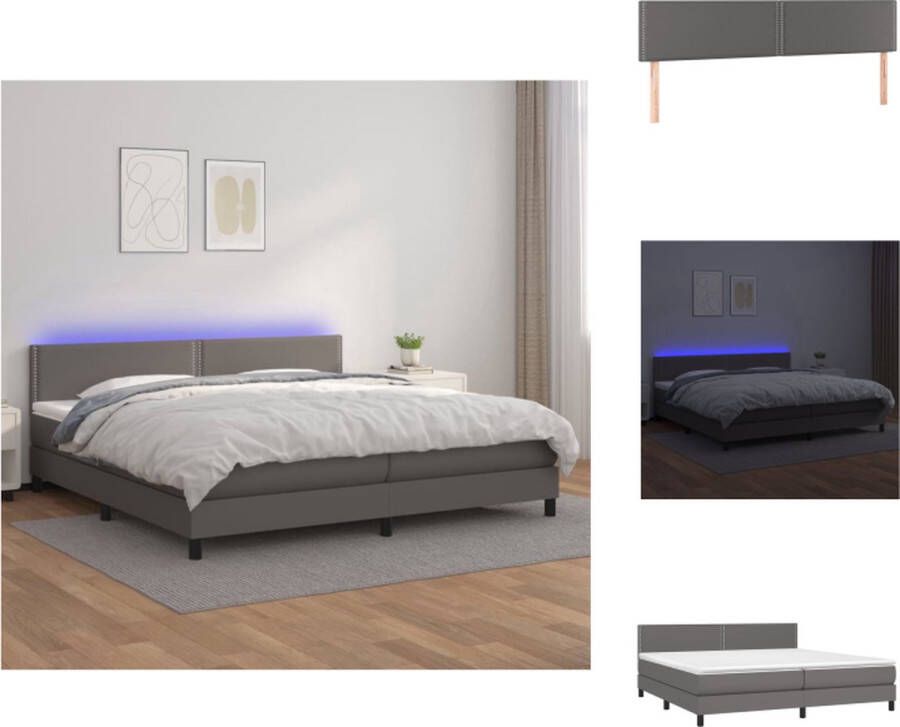 VidaXL Boxspring Bed 203 x 200 cm Kunstleer Verstelbaar hoofdbord LED-verlichting Pocketvering matras Huidvriendelijk topmatras Bed