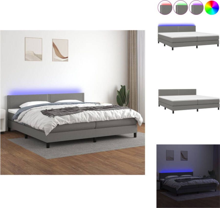VidaXL Boxspring Bed 203 x 200 x 78 88 cm LED Donkergrijs Pocketvering Matras Huidvriendelijk Topmatras Bed