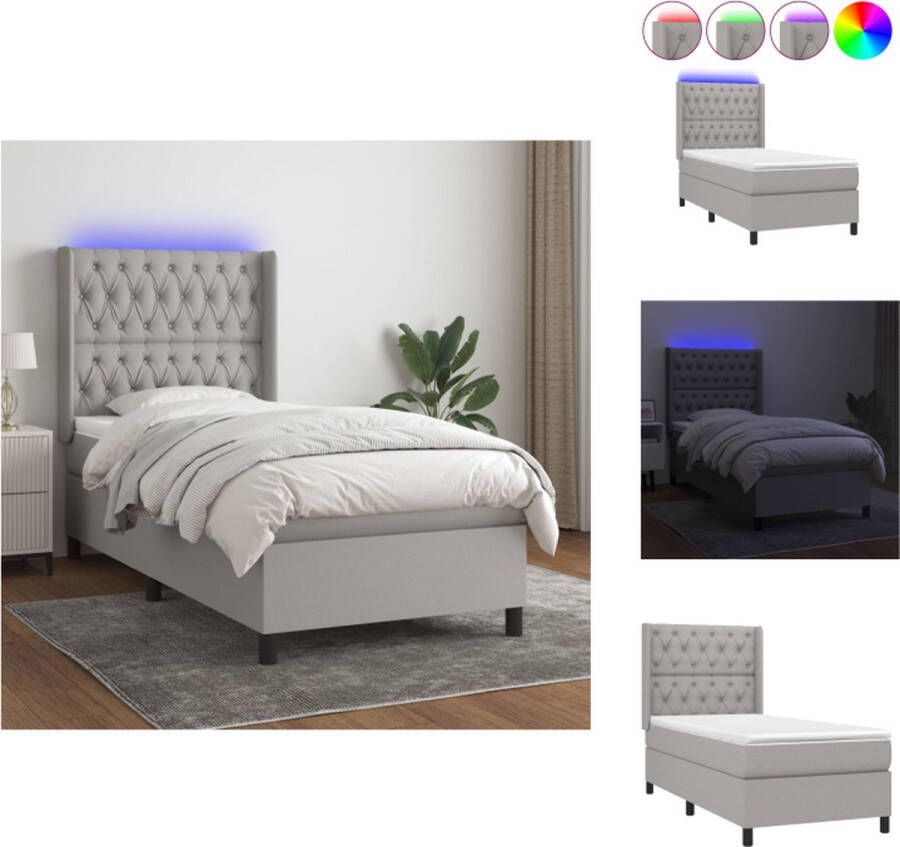 VidaXL Boxspring Bed 203 x 83 x 118 128 cm Lichtgrijs Pocketvering matras LED-strip Bed