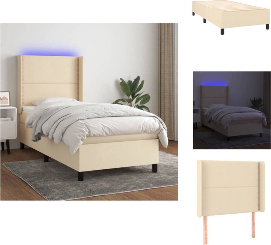 VidaXL Boxspring Bed 203x103x118 128 cm Crème Pocketvering Matras Huidvriendelijk Topmatras Kleurrijke LED-verlichting Bed