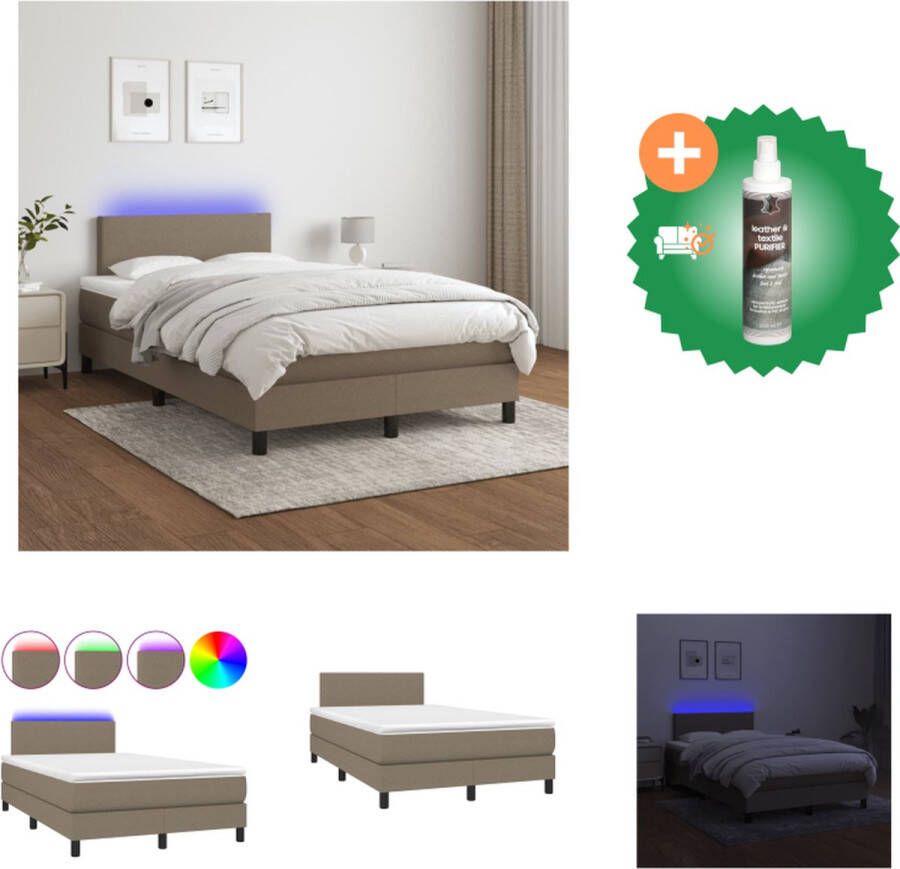 VidaXL Boxspring LED 203 x 120 x 78 88 cm Duurzaam materiaal Praktisch hoofdbord Comfortabele ondersteuning Kleurrijke LED-verlichting Pocketvering matras Huidvriendelijk topmatras Taupe USB-aansluiting Bed Inclusief Reiniger - Foto 2