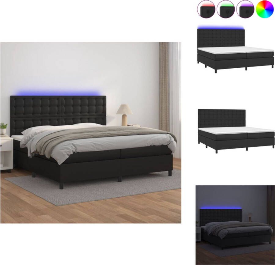 VidaXL Boxspring Bed 203x200x118 128 cm Kunstleer Pocketvering matras Huidvriendelijk topmatras Kleurrijke LED-verlichting Bed