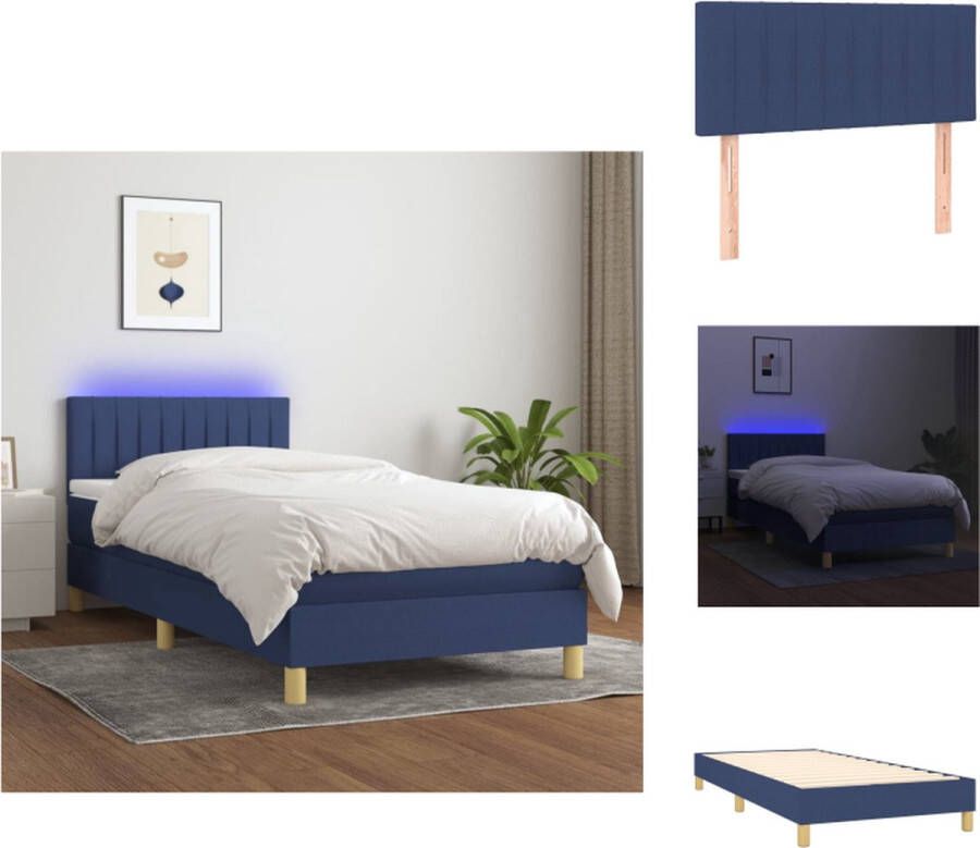 VidaXL Boxspring Bed 203x80x78 88 cm Blauwe stof Verstelbaar hoofdbord Kleurrijke LED-verlichting Bed