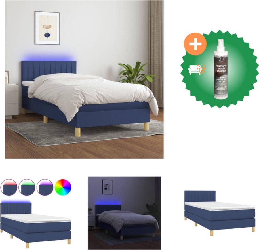 vidaXL Boxspring Bed 203x80x78 88 cm Blauwe stof Verstelbaar hoofdbord Kleurrijke LED-verlichting Bed Inclusief Reiniger