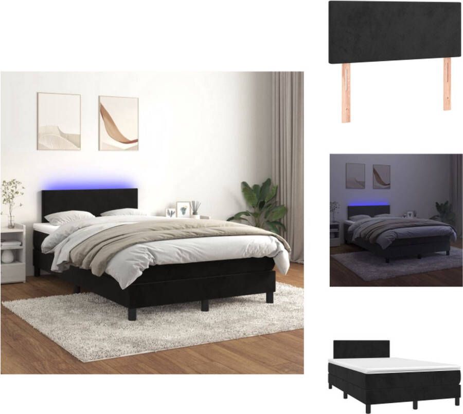 VidaXL Boxspring Zwart fluwelen bedframe 203 x 120 x 78 88 cm Verstelbaar hoofdbord Kleurrijke LED-verlichting Pocketvering matras Huidvriendelijk topmatras USB-aansluiting Incl montagehandleiding Bed - Foto 4