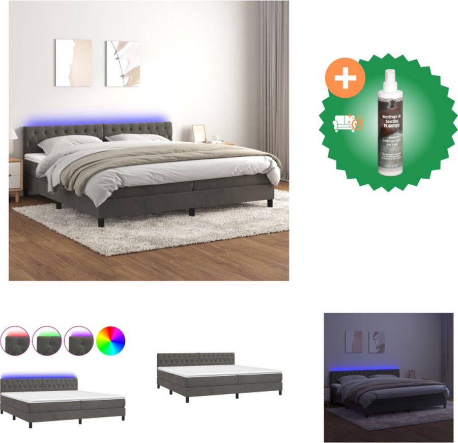 VidaXL Boxspring Bed Afmeting- 203 x 200 x 78 88 cm Ken- Fluweel verstelbaar hoofdbord LED-verlichting pocketvering matras huidvriendelijk topmatras Bed Inclusief Reiniger